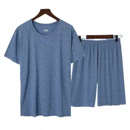 pyjamas sätter sommar tunna mäns is silk mysig pyjama kort hylsa rund hals fi ingen spår casual hemkläder plu storlek 6xl r0yf#