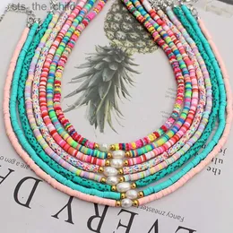 Chokers Bohemian Freshwater Pearl Necklace Korean Fashionable Colorful Polymer Clay Bead Halsband Pendant Summer Handmade Beach Womens Jewelryc24326