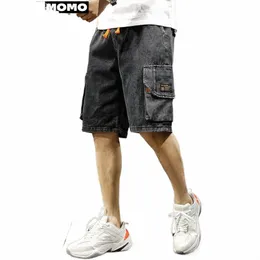 Summer Men's Fi Pocket Baggy Jeans Shorts Loose Straight Capris Jeans For Men Streetwear Cargo Short Pants Ropa Hombre K7zz#