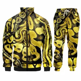 Homens gótico cobra horror animal agasalho hoodies calças jogging sweatpants define inverno jogger jaqueta terno moletom pulôver s5z2 #