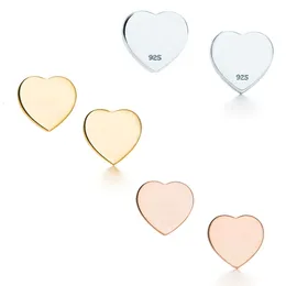 Cute Simple 1cm Girls Original Branded Polished Heart TF Stud Not 316L Stainless Steel Gold Sier Rose Women Love Engrave Earrings Friendship Gift Jewelry