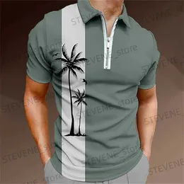 Men's T-Shirts Summer T-shirts Men Mens Zip Polo Work Wear Turndown Clothes Tops Quarter Short Slve Fashion Classic Style Tropical Zipper T240325