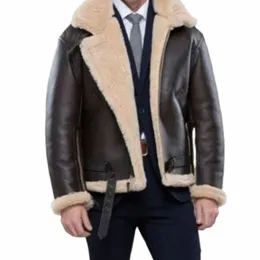 Мужская кожаная куртка Удобная утепленная теплая интегрированная меховая куртка с рукавами Lg Solid Color Fi Повседневная универсальная куртка на молнии 45Hv #