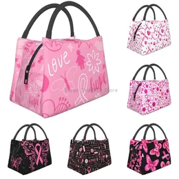 Breast Cancer Pink Ribbon Lunch Bags Insulated Bag Reusable Box Tote Meal Prep Container For Men Women Work 240312