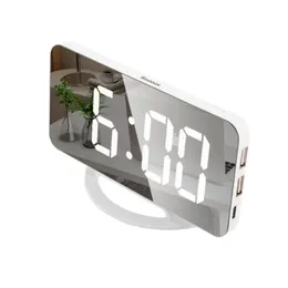 Novo despertador digital 7 "grande espelho led relógios eletrônicos com toque snooze dupla carga usb mesa de parede relógios modernos