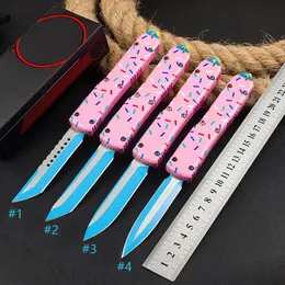 4Models UT-Version efterrätt Warrior Auto Knife 440C Blad Zinc Alloy Handtag Custom Tactical Pocket Pink Knives Gift Knifes