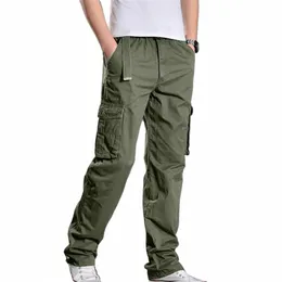 2023 Men's Casual Cargo Cott Pants Men Pocket Loose Pants Elastic Work Trousers Brand Fit Joggers Manlig stor storlek X1PO#