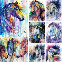 Zahlenzeichnung Farbe nach Zahlen auf Chemie Fasertuch Buntes Horse Tiere Bildmalerei für Kinder Raum Wall Home Decor
