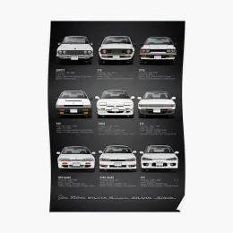 Calligraphy History Nissan Silvia V2 Spec Affisch Wall Home Mural Art Decor Målning Rolig bild Decoration Print Vintage Room ingen ram