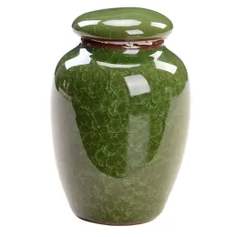 Urns Green Ice Crack Glaze Ceramic Funeral Pet Urn för Memorials Small Happar upp till 30 kubik tum Ashes Cremation Urn för aska