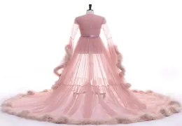 Pink Sleepwear Women Bathrobe Faux Fur Feather Nightgown Bridal Robe Bride Wedding Gowns Petite Plus Size Custom Made2274811