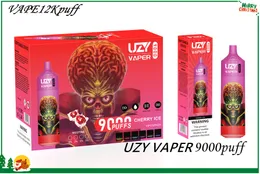 Uzy Vaper Puff9000 E Conjunto de cigarros 9000PUFFs Bobina de malha de caneta de vape dispensável Bobina de bateria recarregável 650mAh 0% 2% 3% 5% 15 Evaporador de cores RGB Desig