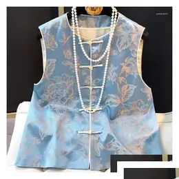 Ethnic Clothing Summer Style Slant Flap Sleeveless Vest Chinese Printed Button Top Tank Womens Drop Delivery Apparel Otqpu Otmqx