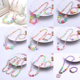 Barn smycken uppsättningar för flickor gåvor barn halsband set set baby runda pärlor färgglada halsband armband set tillbehör c5749 zz