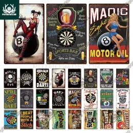 Frame Putuo Decor Vintage Tin Sign Darts Game Metal Plaque Retro Poster för Garage Man Cave Room Home Wall Art Decorations