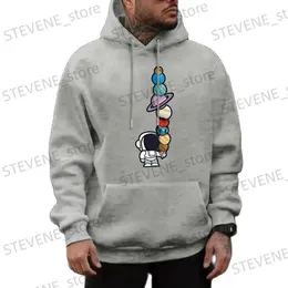 Erkek Hoodies Sweatshirts Klasik Mens Flce Hoodie Sonbahar ve Kış Kanguru Cep Külver Günlük Spor Strt Kıyafet 3d Baskılı Astronot Erkekler T240326