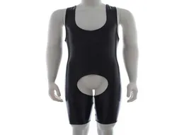 Siyah açık kasık leotard erkekler catsuit seksi kolsuz bodysuit tek parça teddies erkek gece partisi iç çamaşırı