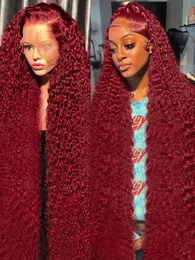 13x4 99J Burgundy Loose Deep Wave 13x6 Lace Front Human Hair Wigs Red Colored Water Wave Curly Lace Frontal Wigs for Women