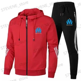 Erkeklerin Trailsits Erkek Sonbahar ve Kış Fermuar Hoodie Seti Pantolonla Çalışan Fitness Takım Yeni Moda Topu Sıcak Takım 2024 T240326