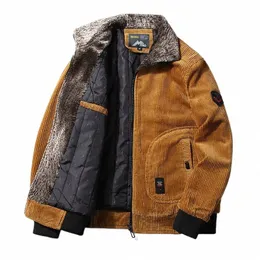 treesolo Male Thermal Windbreaker Plus Size Men's Warm Winter Corduroy Jackets and Coats Fur Collar Winter Casual Jacket Outwear K7WX#