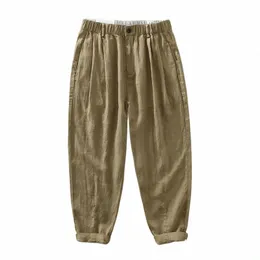 pantaloni casuals de lino puro para hombre, ropa de calle ligera, transpirable, holgada, de verano 48ss#