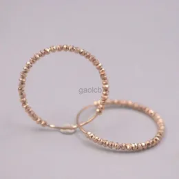 Hoop Huggie True orecchini in oro rosa 18 carati da donna superficie rifinita con perline diametro esterno 28 mm grande timbro rotondo orecchini Au750 24326