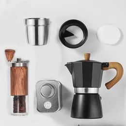 家庭用ポットの手作りエスプレッソハインセットには、Moka Pot、Grinder、Powder Spreader、Filter Paper、Bean Can、Coffee Cup、その他のアクセサリーが含まれています