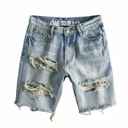 men Fi Broken Hole Hip Hop Denim Shorts 2022 New Summer Streetwear Harajuku Ripped Jeans Shorts Casual Short Pants Trousers K9GM#