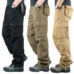 Hoo 2024 Men's Multi-Pocket Cargo Pants Outdoor Leisure Straight Sportsマルチポケットルーズ耐摩耗性ワークパンツD4HO＃