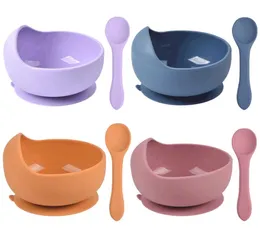 Infant Feeding Sets Toddler Silicone Bowl Spoon Set Utensils Baby Silica Gel Solid Nonslip Suction Bowls Spoons Newborn Waterproo7322359