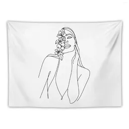 Tapestries Minimal Line Art Woman Face II Print By Nadja | Drawings Abstract Tapestry Home Decorators