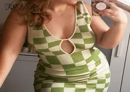 FSDA Plaid 2021 Summer Y2K BodyCon Dress Women Midi Knit Sleeveless Volco V Neck Sexy Casual Green Beach Dresses P08098515031