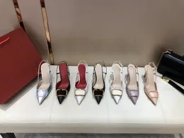 sandali firmati sandali per donna 6cm 8cm cinturino con tacco fibbia in metallo punta a punta avvolgente Scarpe nuove di lusso in vera pelle e seta scarpe da sposa per feste tacchi alti