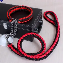 Leashes 1.2M 17 colors Length Double Strand Rope Large Dog Leashes Metal P Chain Buckle National Color Pet Traction Rope Collar Set A 13