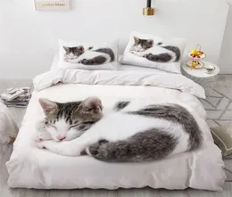 Conjuntos de cama 3D Branco Duvet Quilt Cover Set Consolador Roupa de Cama Fronha Rei Rainha 140210cm Tamanho Cães Pet Dog Cat Design 210316431836