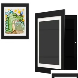 Frames And Mouldings Frame Wooden Kids Artwork Display Front Opening Magnetic Suction Dings Art Oil Painting Storage Box Wall Decor Dhxdl