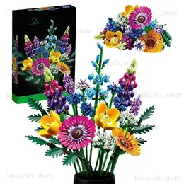 Block Ny 10313 Fomantic Flower Bouquet Rose Orchid Building Block Bricks Toy Diy Potted Illustration Holiday For Girl Friend Gift T240325