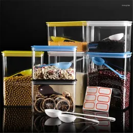 Storage Bottles Seal Insurance Tank Plastic Crisper Grains Food Box Kitchen Sorting Container Square Can Milk Tea Shop Jars With Lid