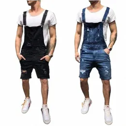 Kvinnor overall spelar en bit jeans shorts rompers wing smala fit hål fickor distriktade skarvade streetwear 2024 h8bq#