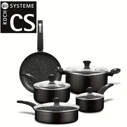 9pcs Sets, Pots Pans Lid, Cookware Set with Black Granite Derived Coating, PFOS/PFOA Free, Sauce Pan & Stockpot, for Home and Restaurant, Kitchen Accessories