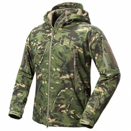 men's Soft Shell Camoue Tactical Jacket Men Waterproof Fleece Lined Military Coat Hooded Army Outdoor Hunting Clothes q08M#