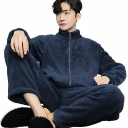 Fi Homme Winter Zipper Korean Set Fleece Freeship Sleepwear Nighwear Pajama 2023 Coral Facken Flannel Men's Pajamas Q8lk＃