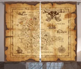 Tende Mappa dell'isola Tende Mappa del tesoro super dettagliata Pirati rustici sgangherati Oro Segreto Storia del mare Tende per finestre della camera da letto del soggiorno