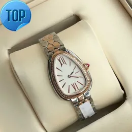 Popüler kadın kuvars saat moda 33mm paslanmaz çelik altın saat plakası su geçirmez kişilik kız yılan elmas moissanite tasarımcı saat 2022