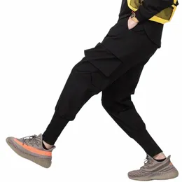 mens Functial Multi-Pocket Trendy Casual Leggings 2024 New Slim Solid Color Hip-Hop Street Simple Nine-Point Overalls For Men 66Ju#