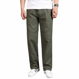 Männer Casual Cargo Hosen Vier Seass 95% Cott Männer Hosen Multi Taschen Lose Gerade Jogging Hosen Männer Mittleren Alters M-6XL L99J #