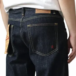 Outono novo americano retro 14oz cor primária vermelho orelha jeans jeans masculino na moda 100% cott qua velho pesado calças retas 14v6 #