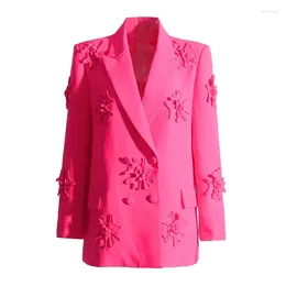 Women's Suits SuperAen 2024 Spring Summer High Street Pink Flower Blazer Jacket Loose Office Wear Women