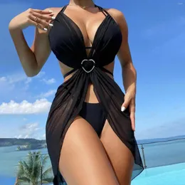 Kvinnors badkläder Lång kjol Foreign Bikini Tre stycken Set Swimsuit Split Swim Top