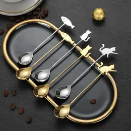 Stainless Steel Dessert Spoon Ceramic Long Handle Icecream Spoon Teaspoon Gold Coffee Cake Fruit Milk Spoon Kitchen Tableware